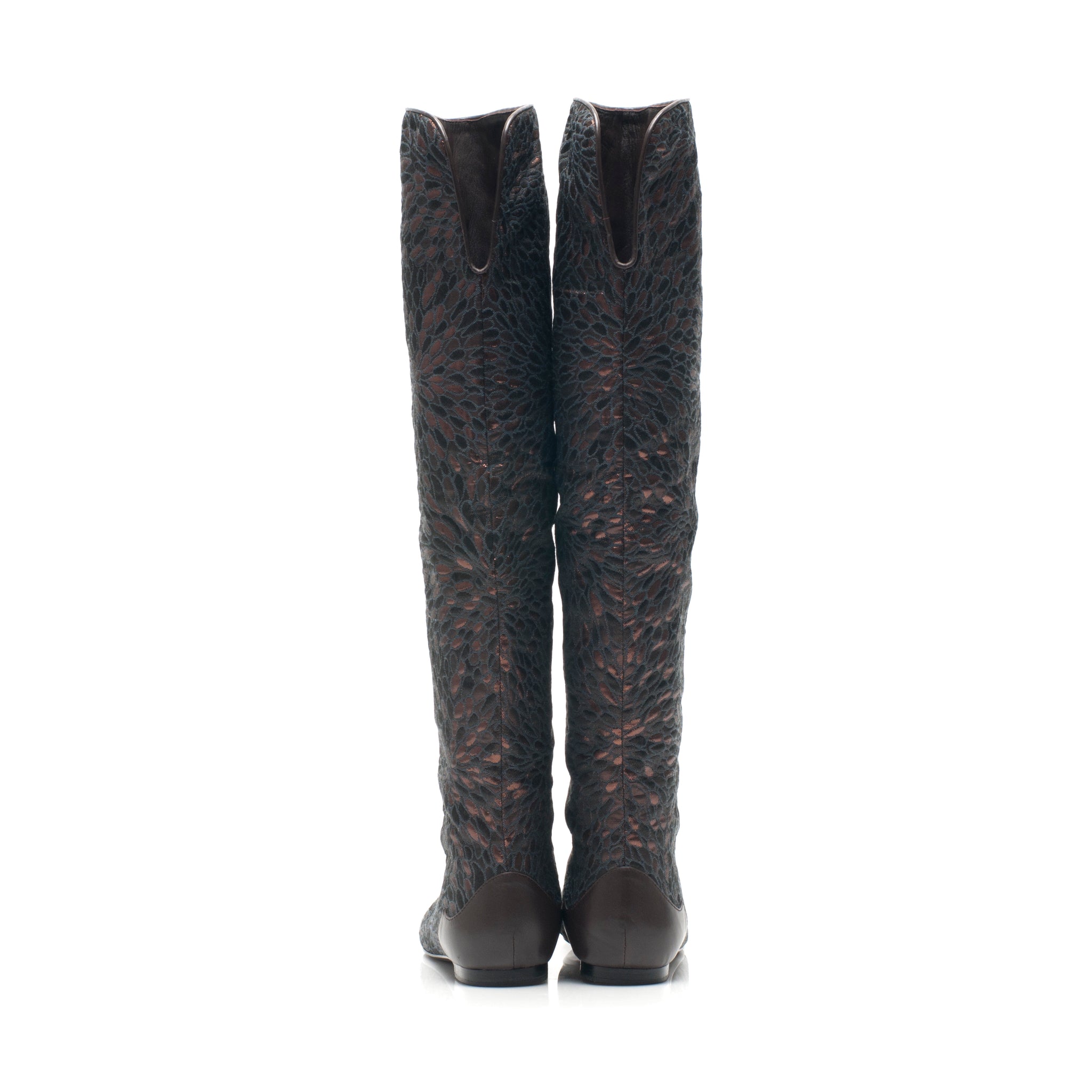 J560 jacquard and leather boots; copper chocolate