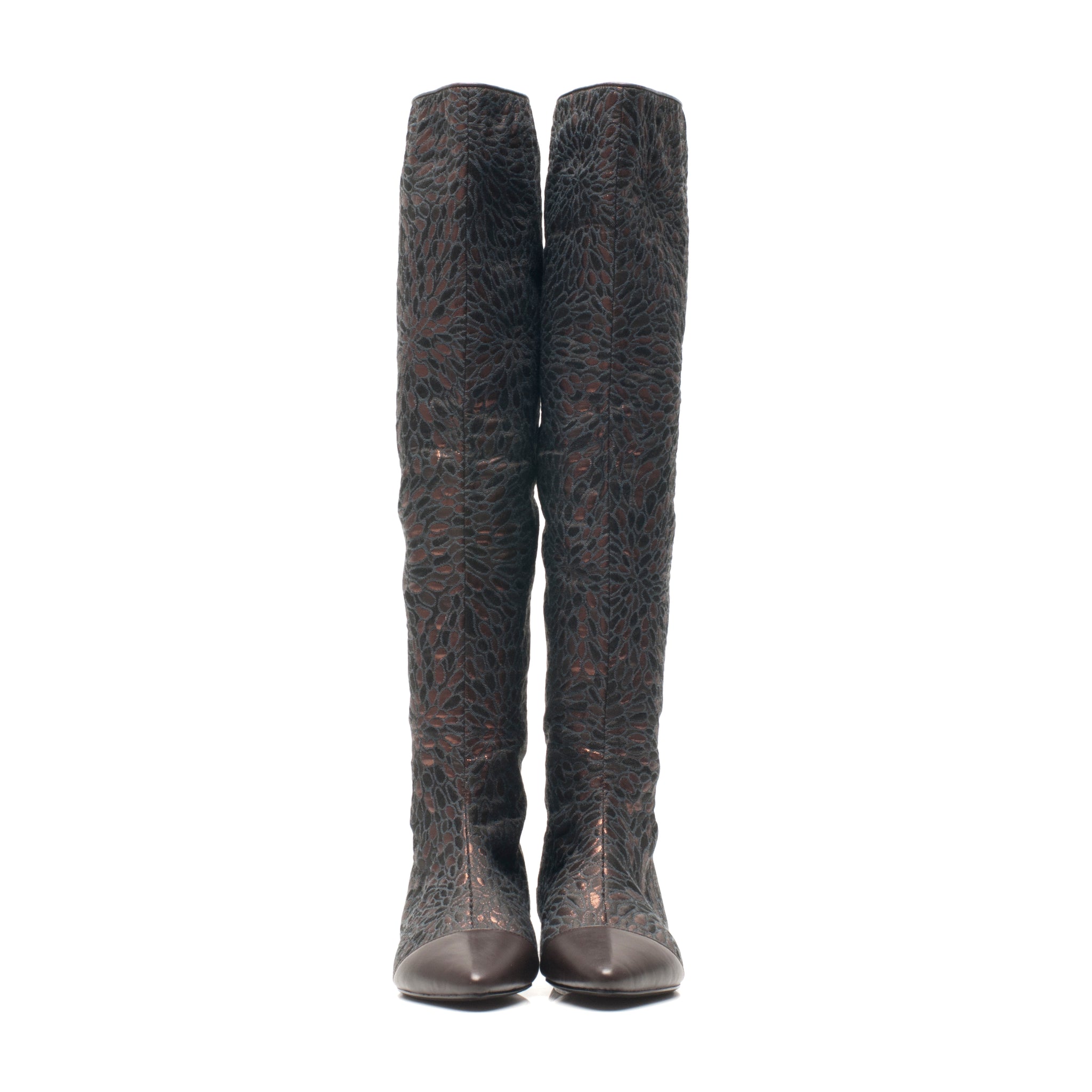 J560 jacquard and leather boots; copper chocolate