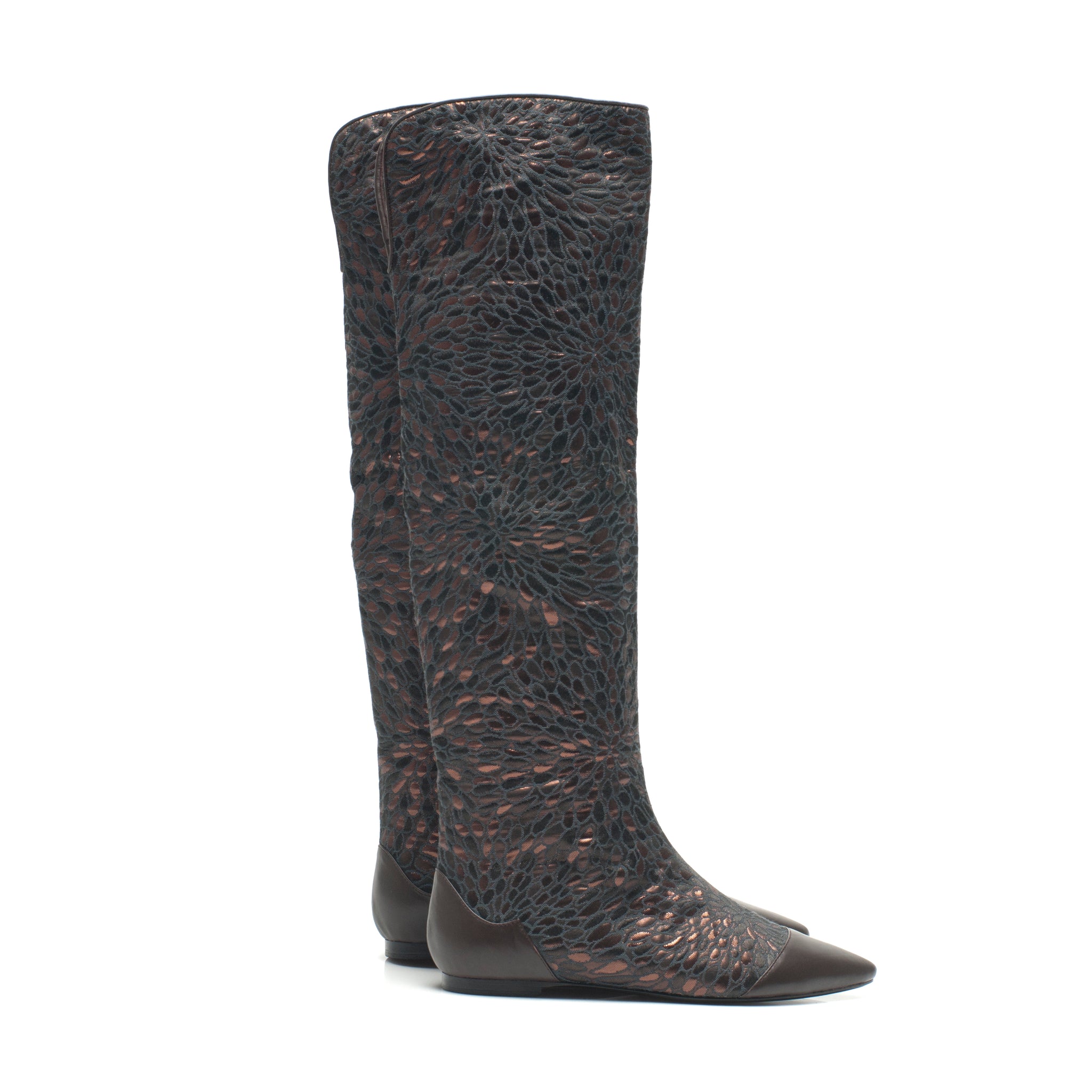 J560 jacquard and leather boots; copper chocolate