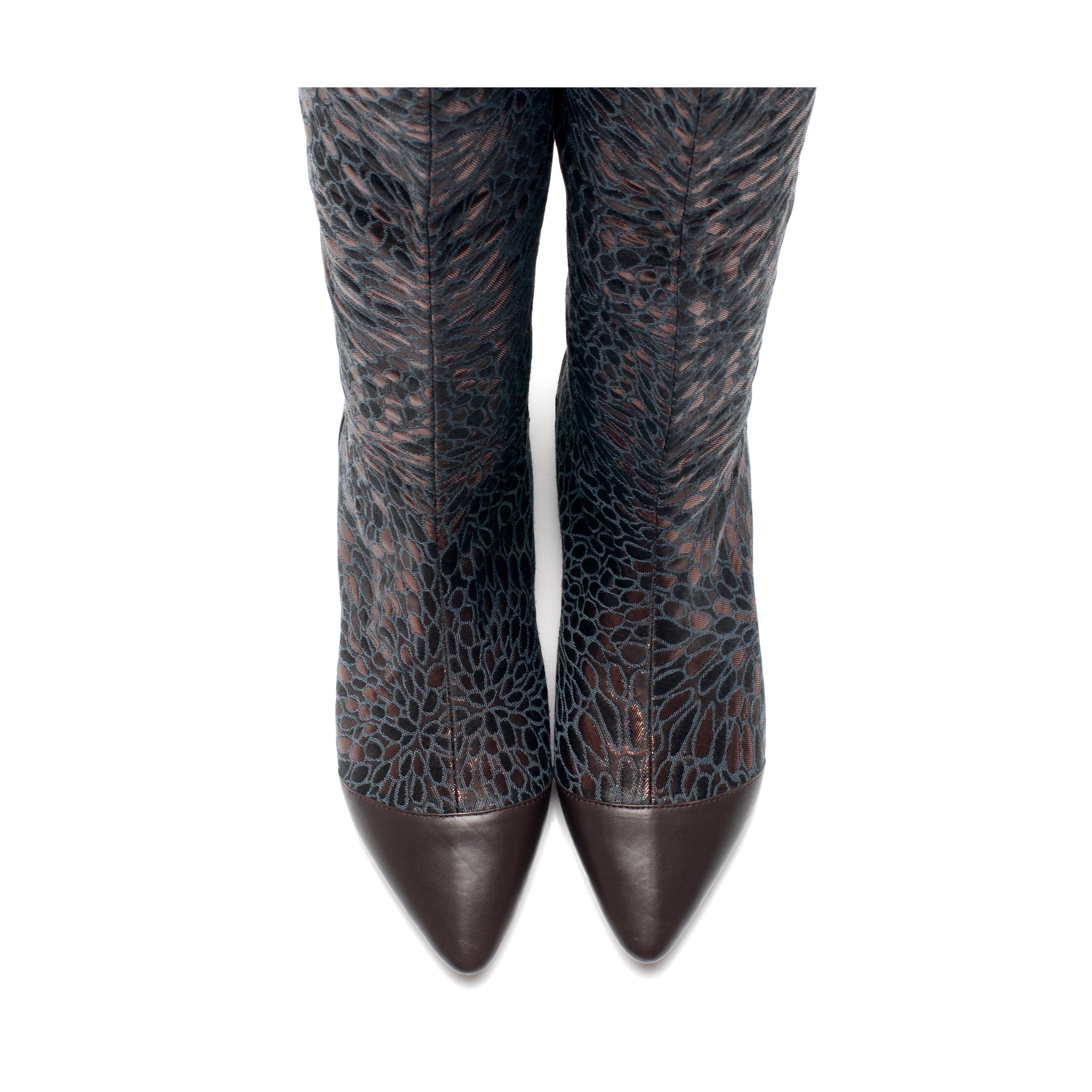 J560 jacquard and leather boots; copper chocolate