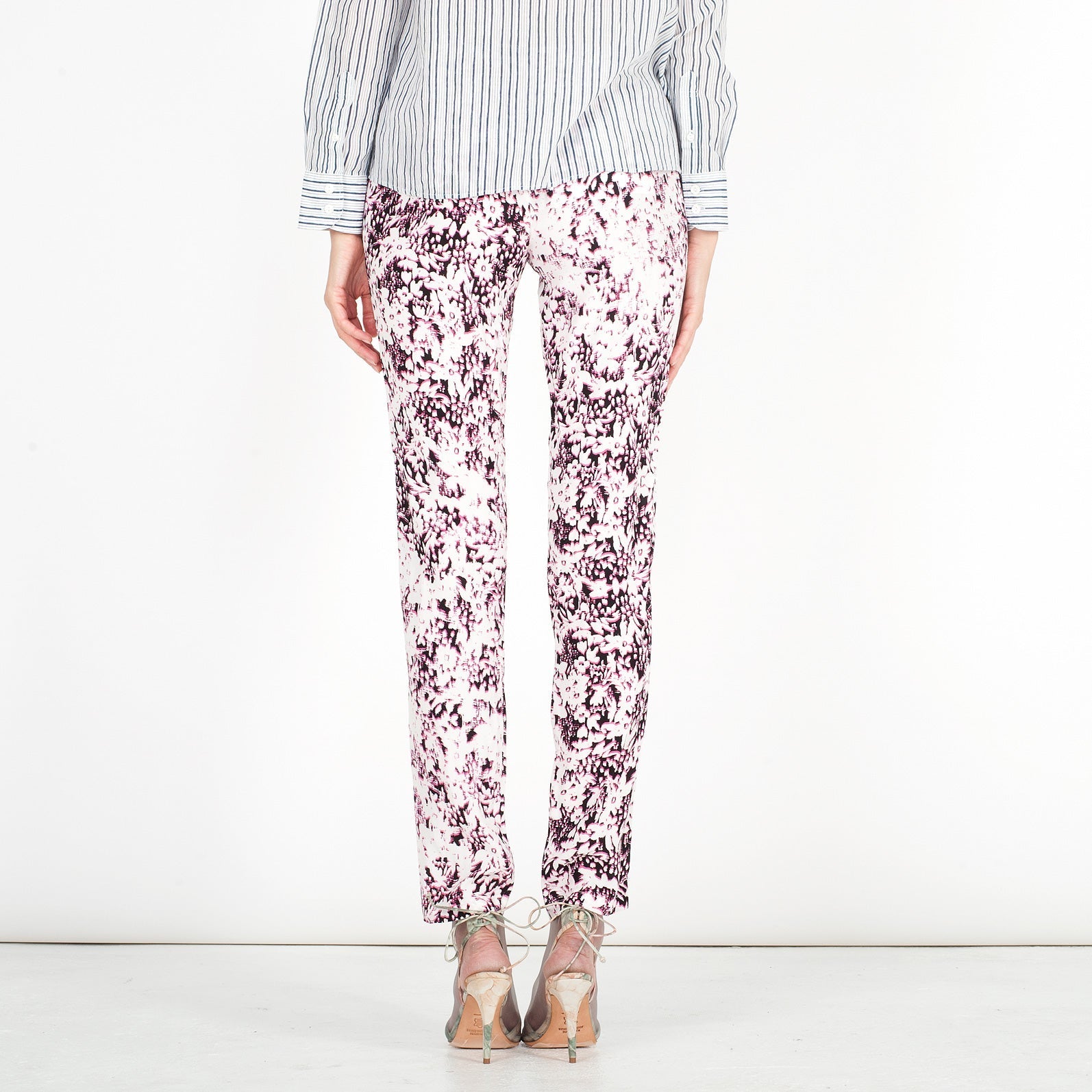 J016 net and leather heels; pastel flower