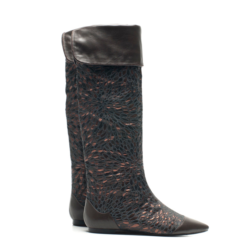 J560 jacquard and leather boots; copper chocolate