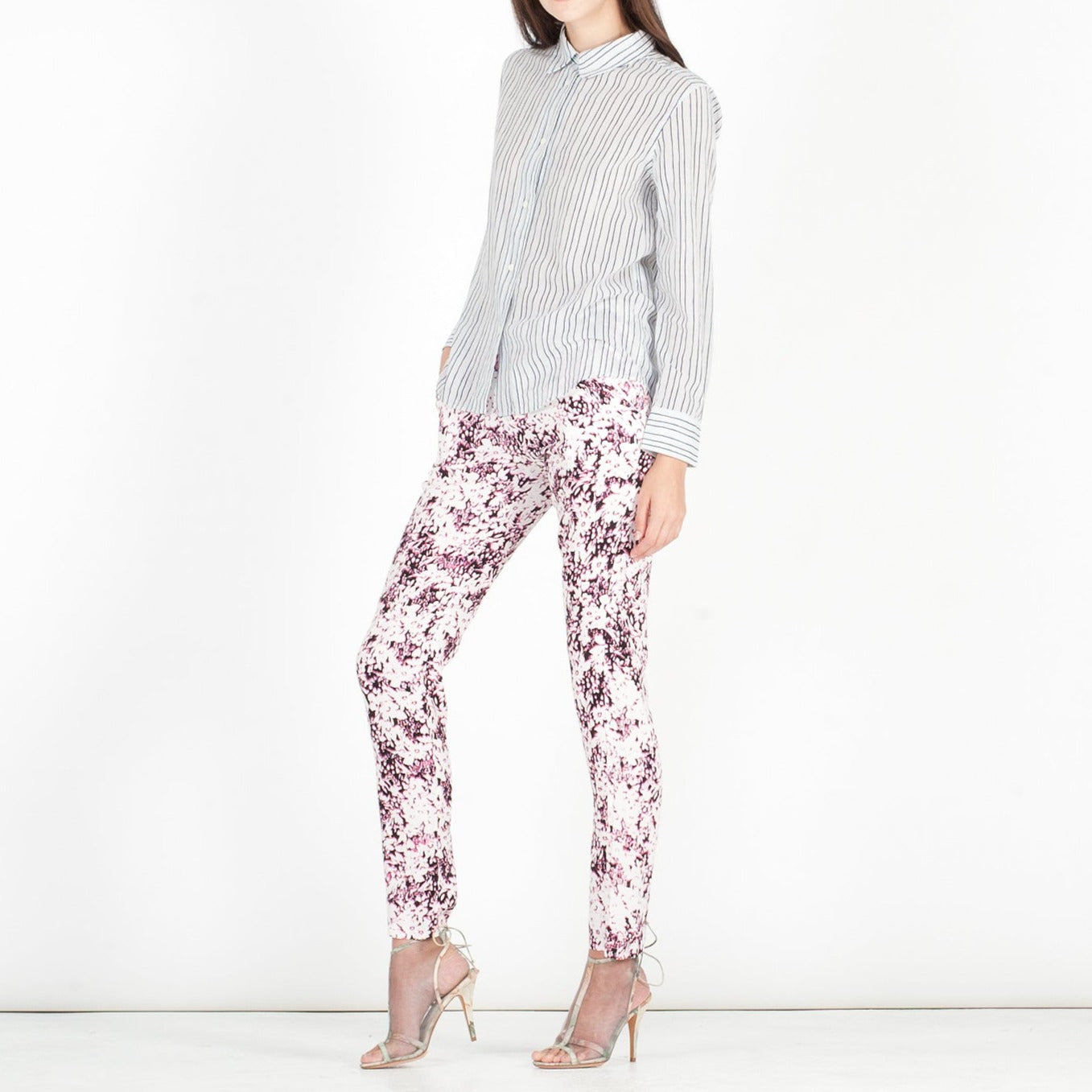 J016 net and leather heels; pastel flower