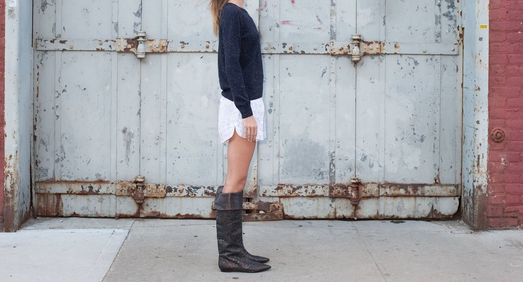 J560 jacquard and leather boots; copper chocolate