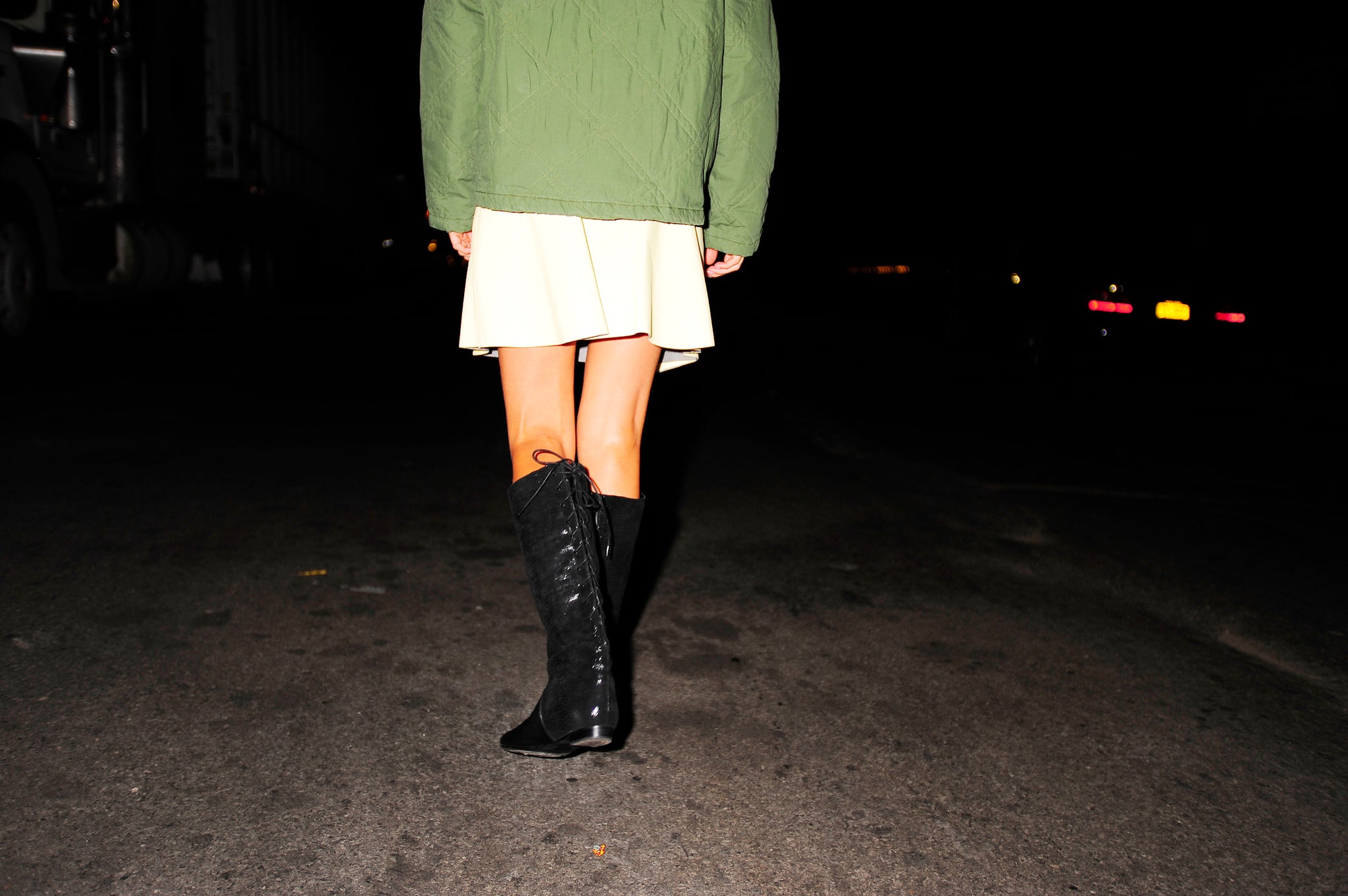 1404 suede and leather boots; black lizard