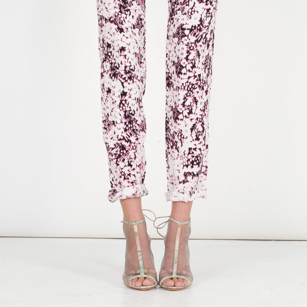 J016 net and leather heels; pastel flower