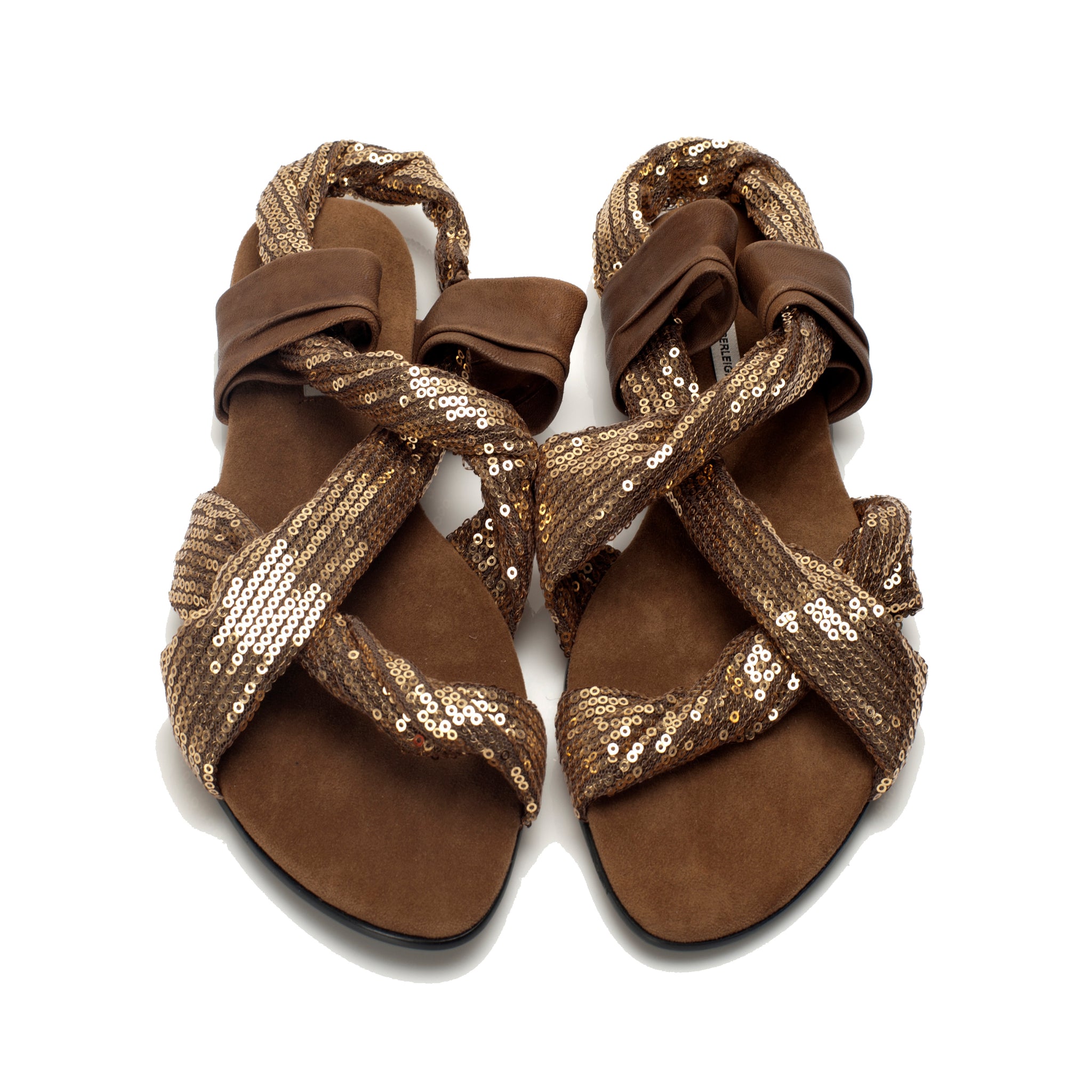 7903 sequin and leather slides; gold and toffee