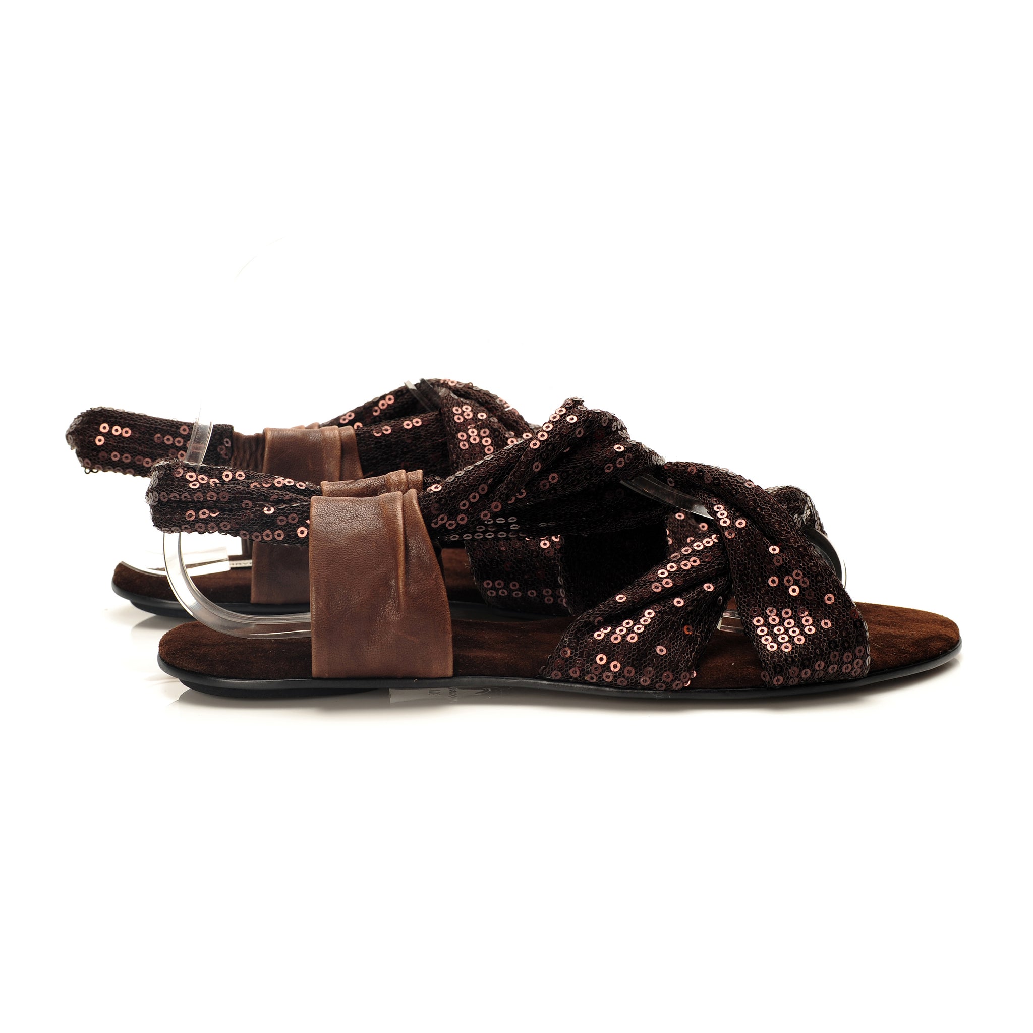 7903 sequin and leather slides; russet