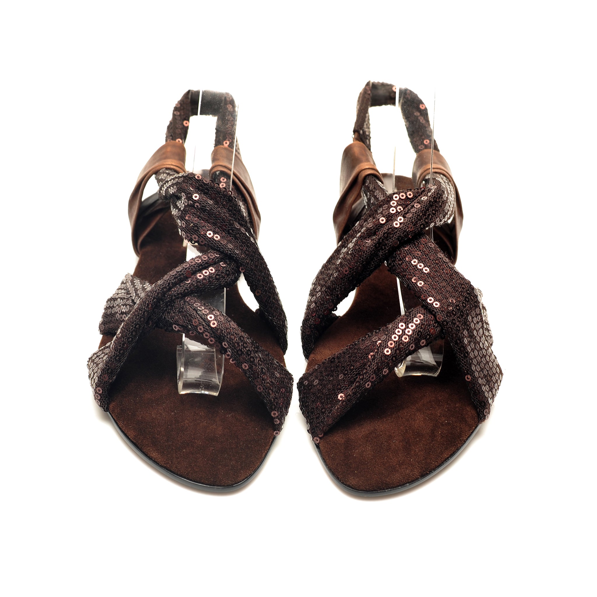 7903 sequin and leather slides; russet