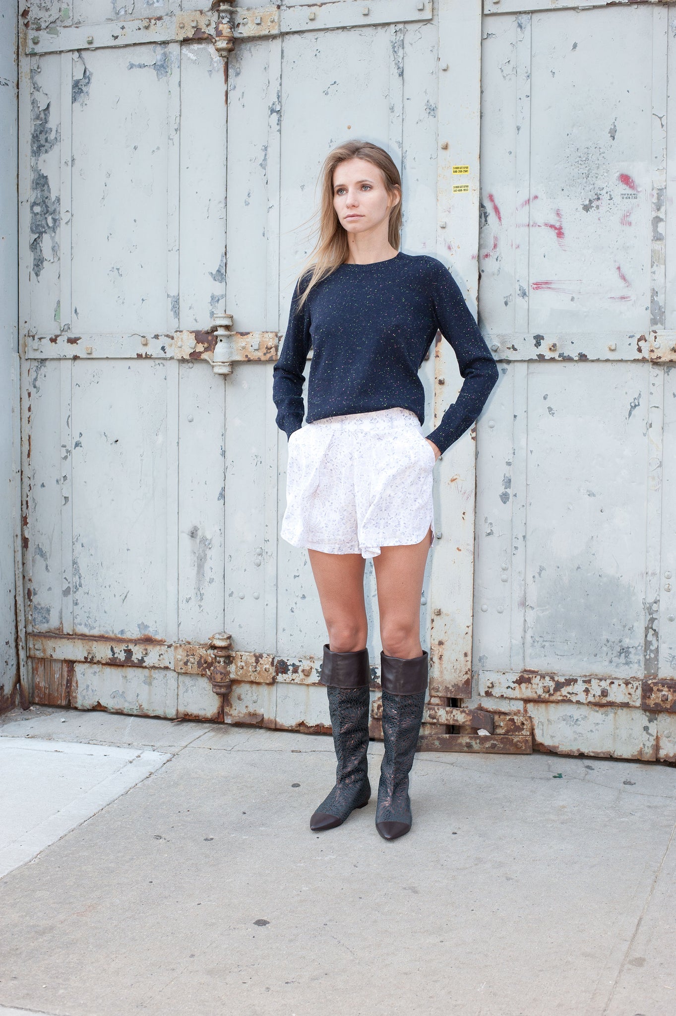 J560 jacquard and leather boots; copper chocolate