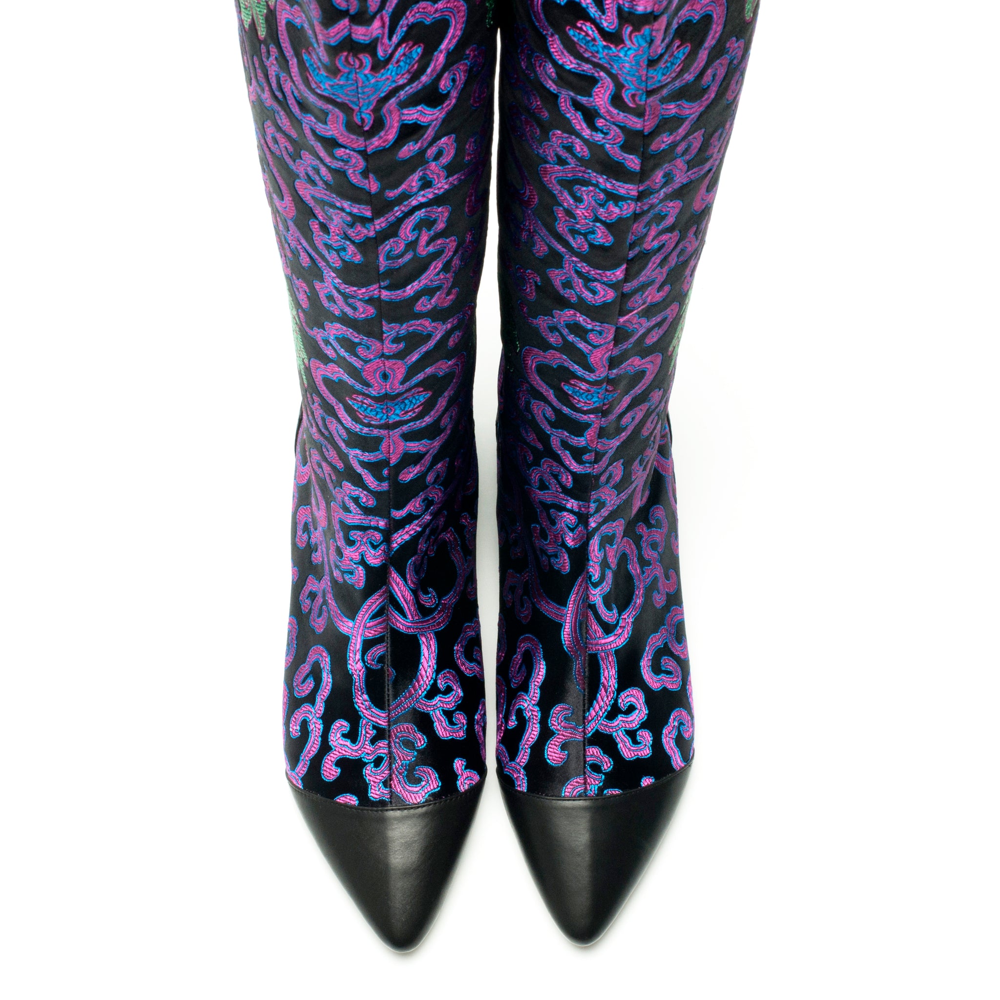 J560 jacquard and leather boots; black and purple