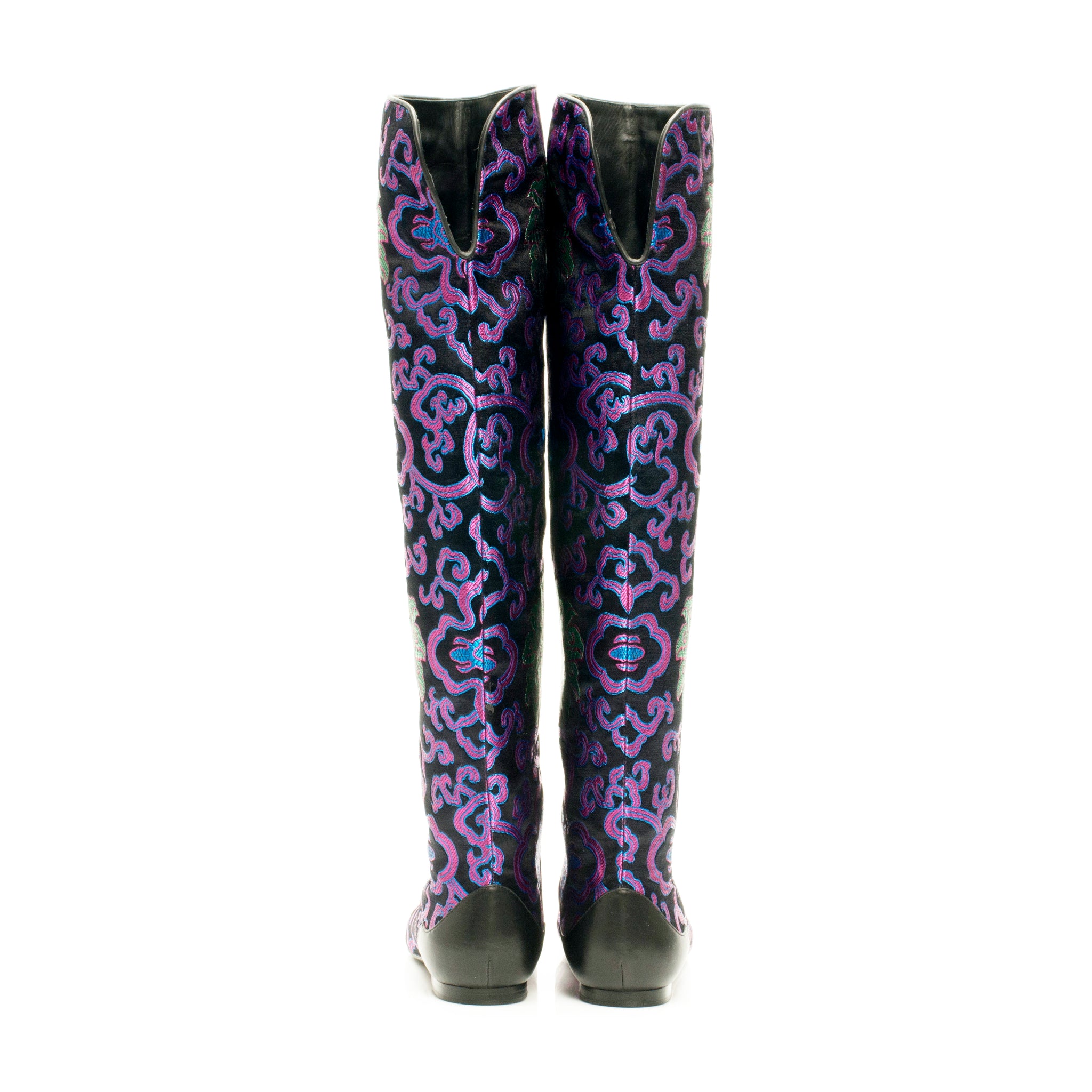 J560 jacquard and leather boots; black and purple