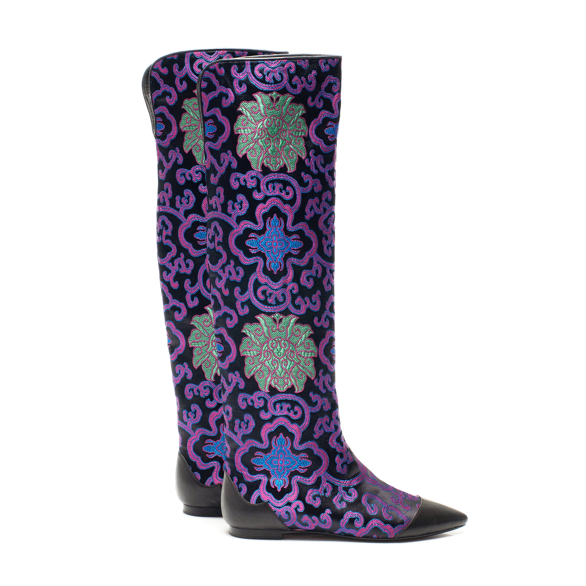 J560 jacquard and leather boots; black and purple