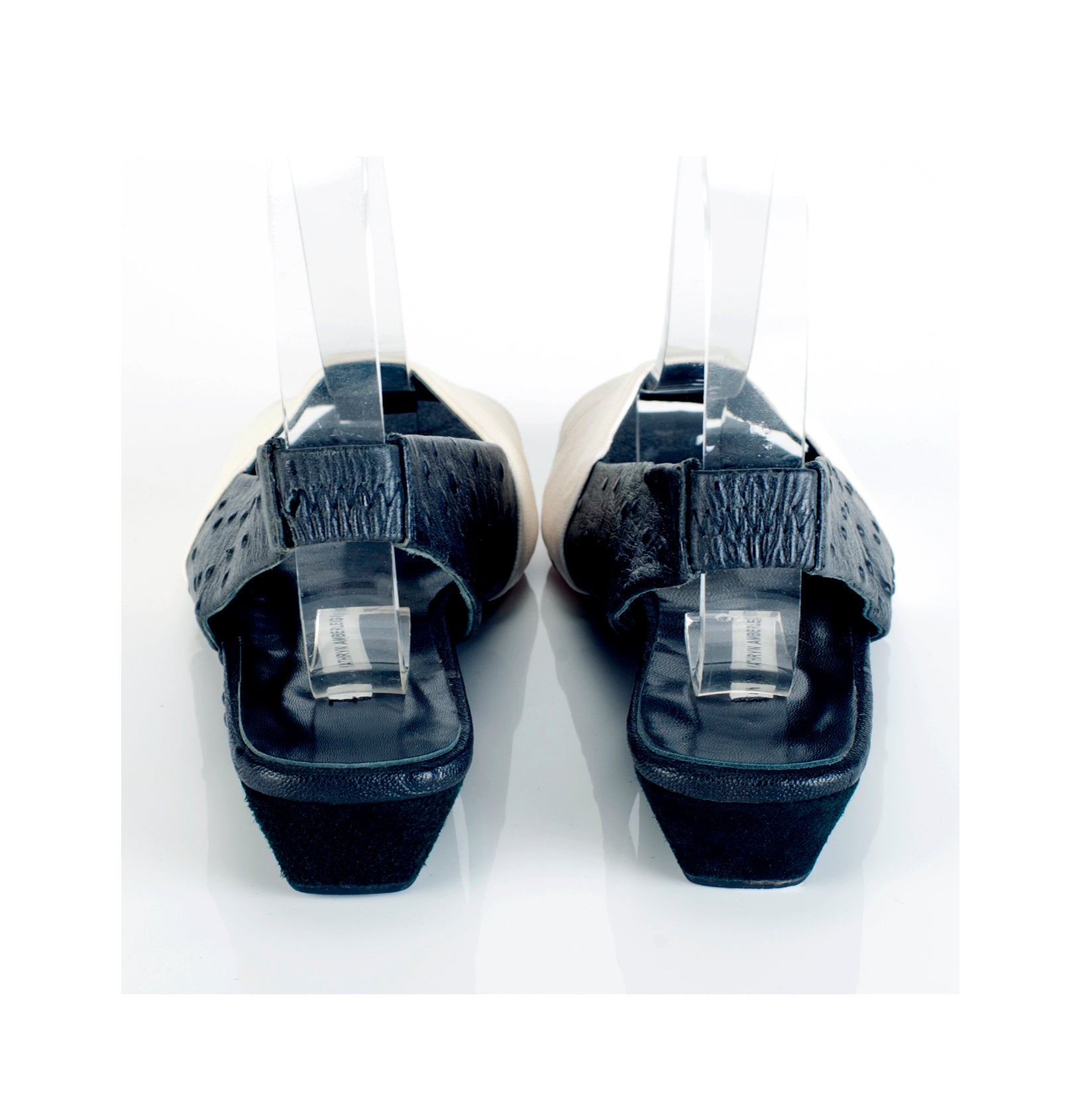 K432 leather slingbacks; white and black ostrich