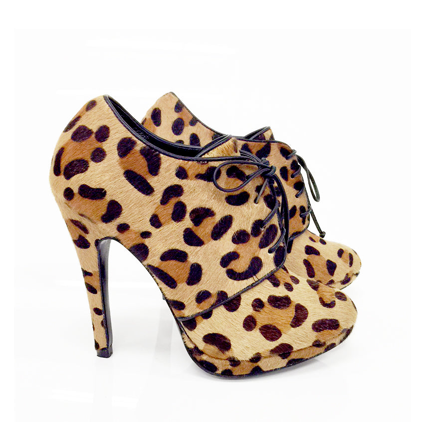 K433 hair booties; brown leo