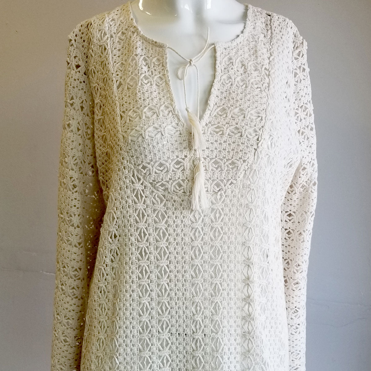 JOIE : CROCHET TUNIC BLOUSE, BEIGE