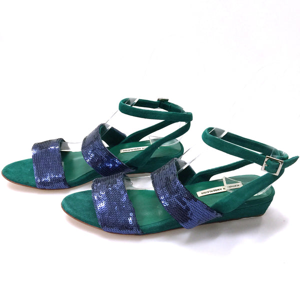 J086 sequin and suede sandals; marine and green