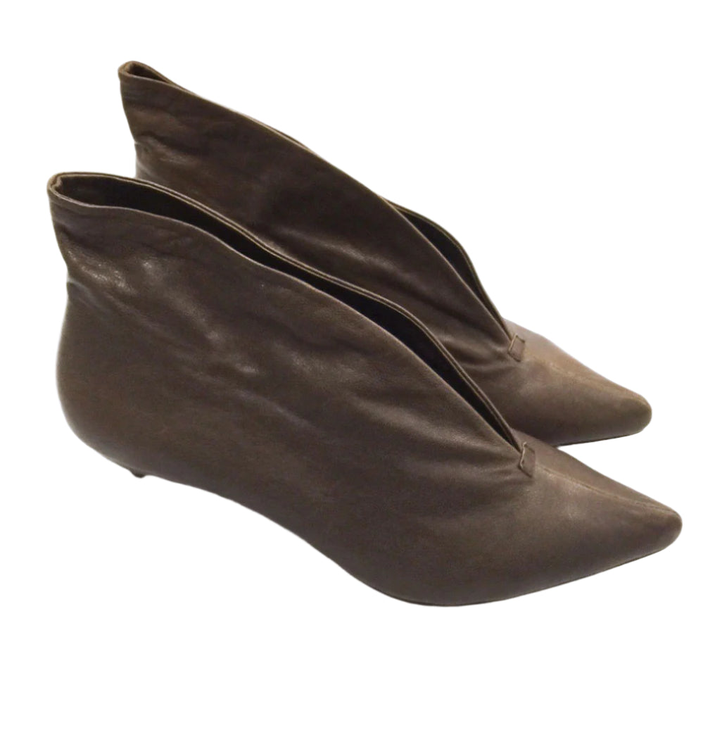 3155 leather booties ; coffee