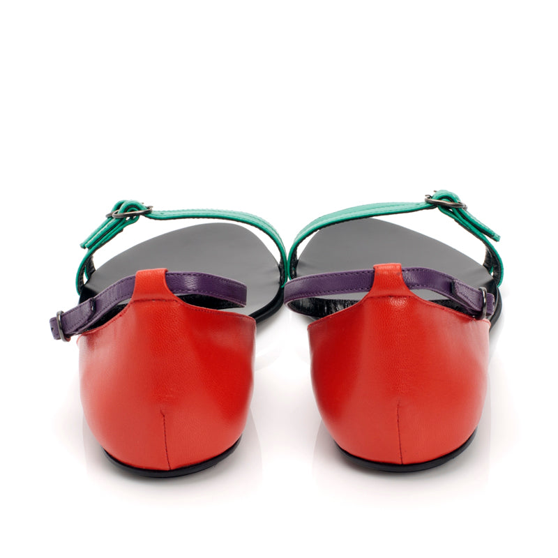 7510 leather sandals; green + red
