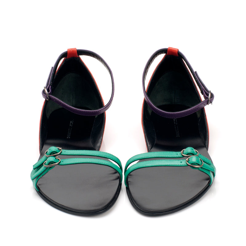 7510 leather sandals; green + red