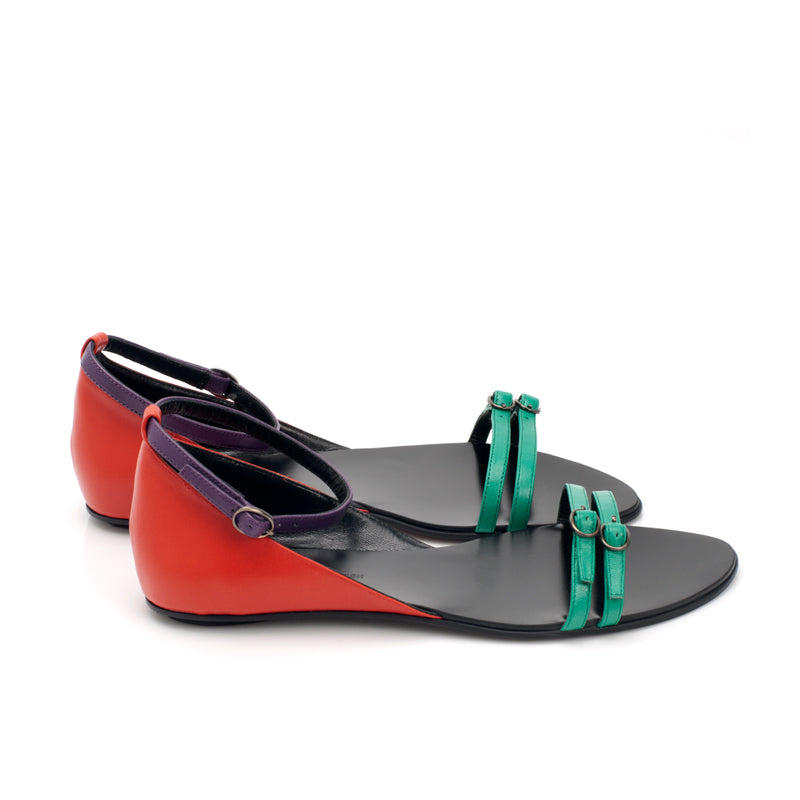 7510 leather sandals; green + red