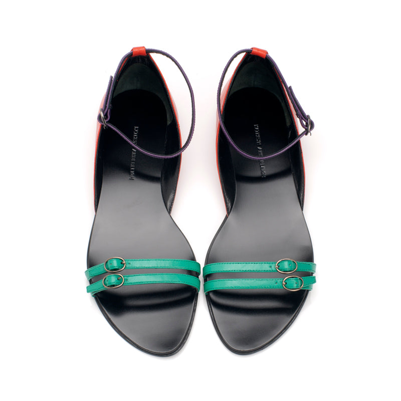 7510 leather sandals; green + red