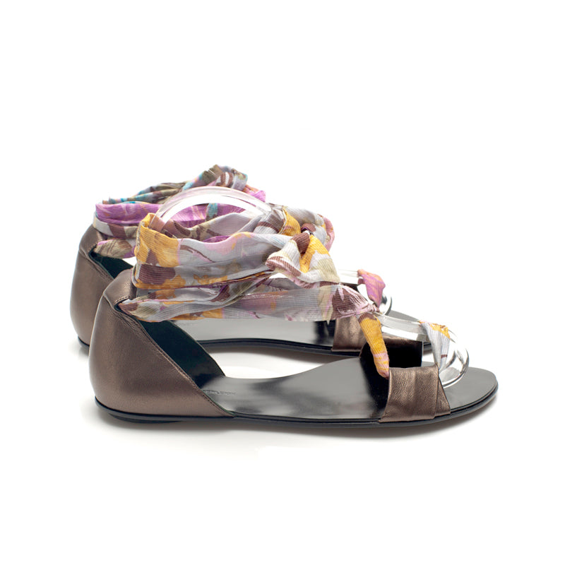 7926 cotton and leather sandals; lilac floral