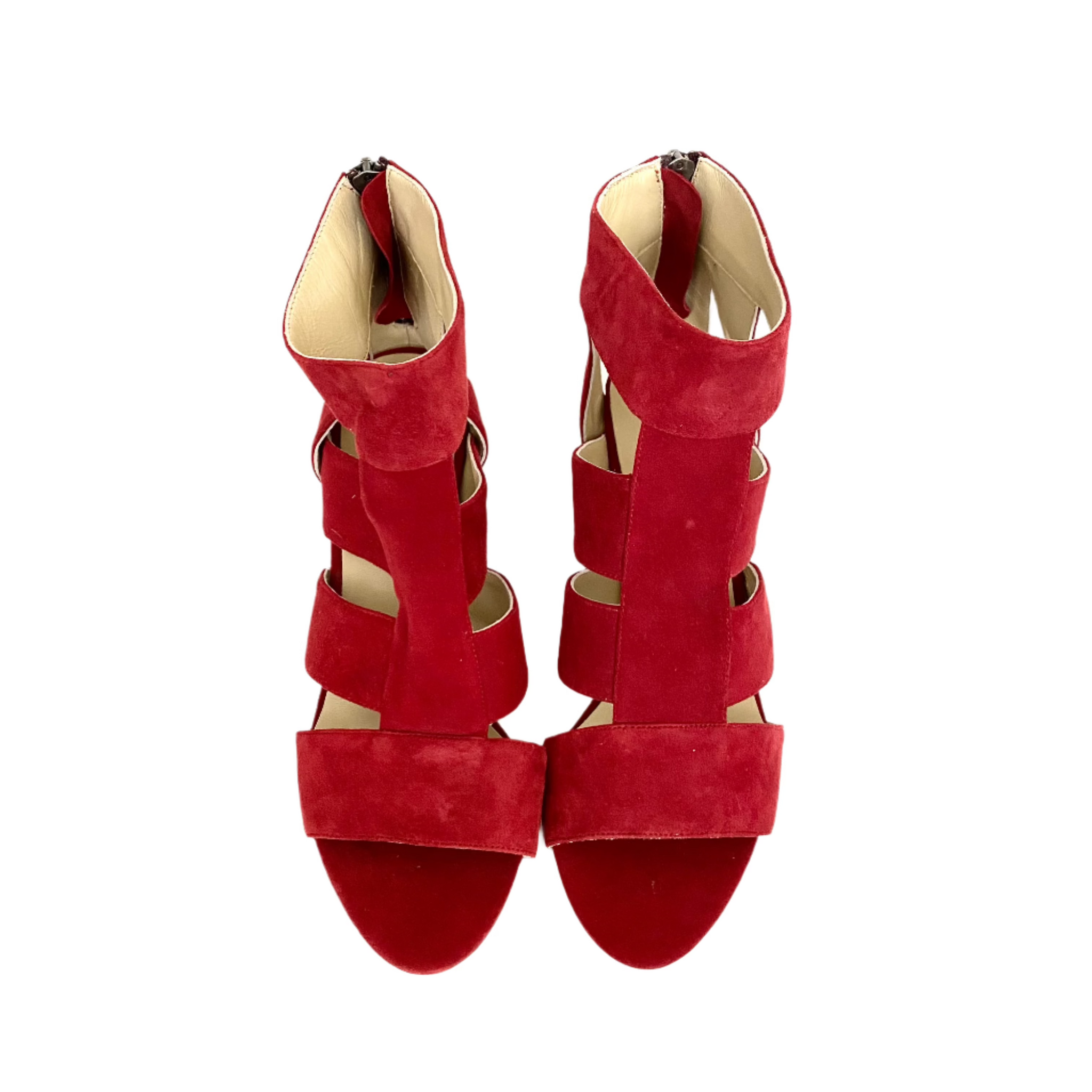 J027 suede heels; red