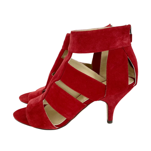 J027 suede heels; red