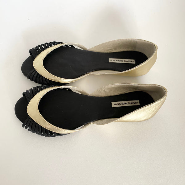 3051 leather loafers; gold and black