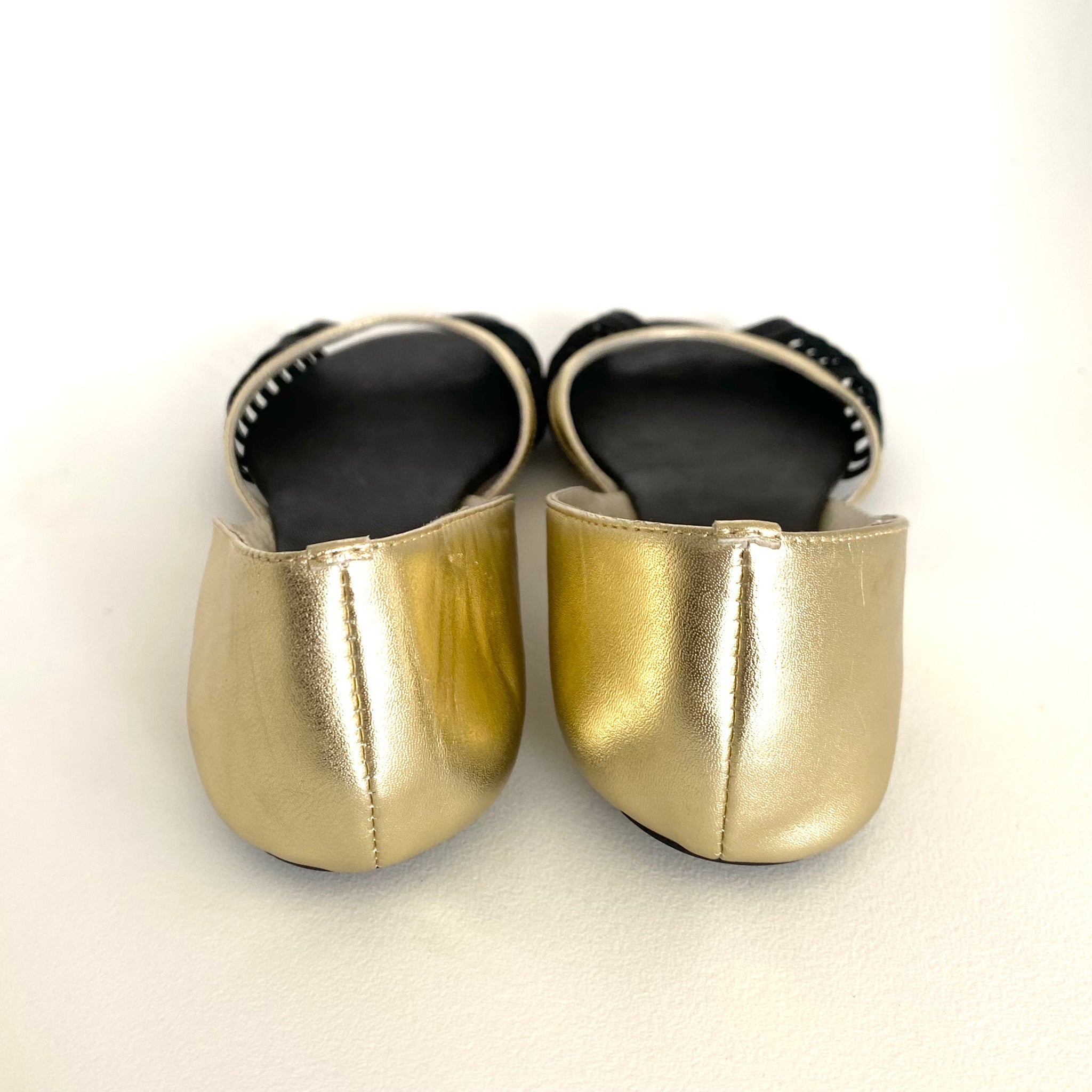 3051 leather loafers; gold and black