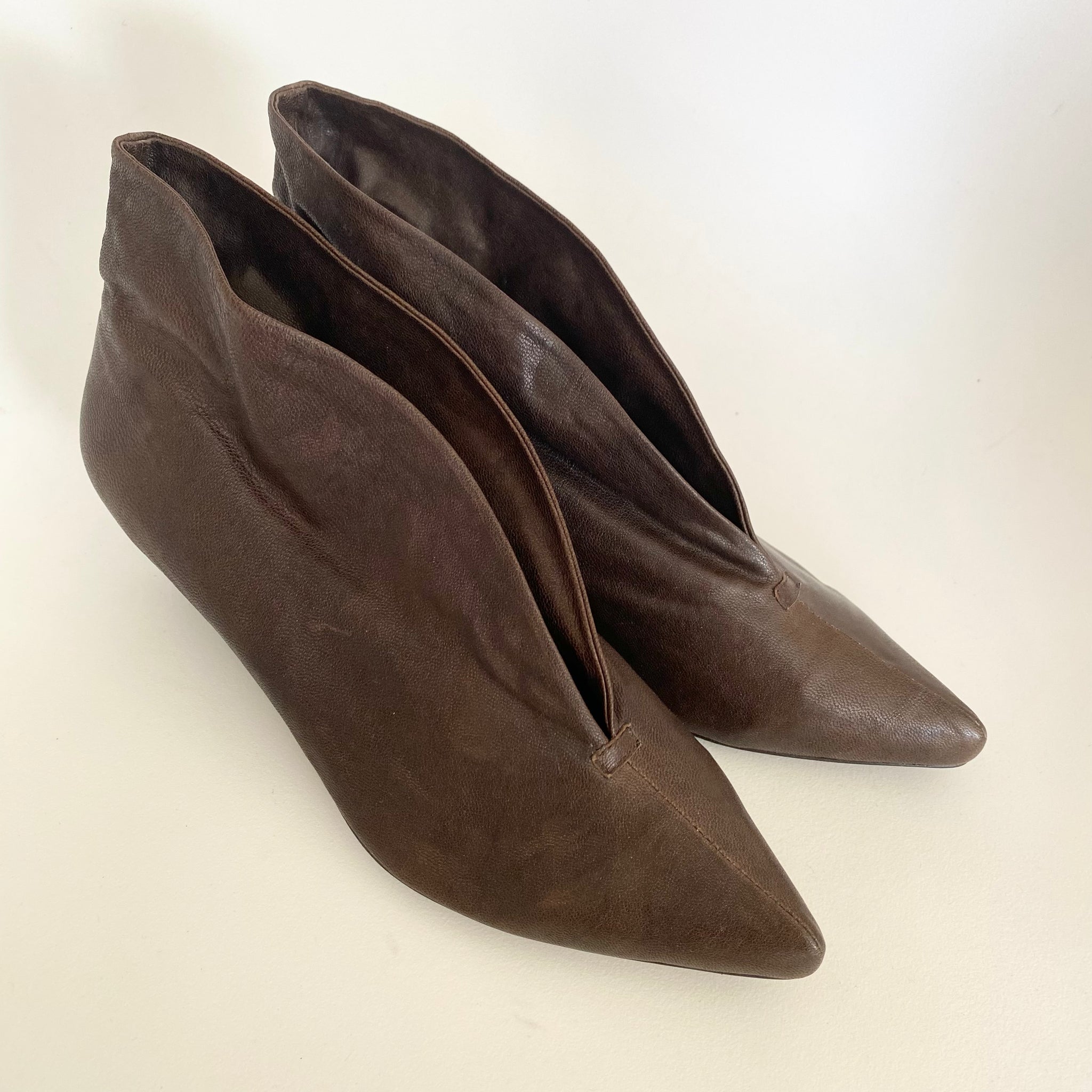 3155 leather booties ; coffee