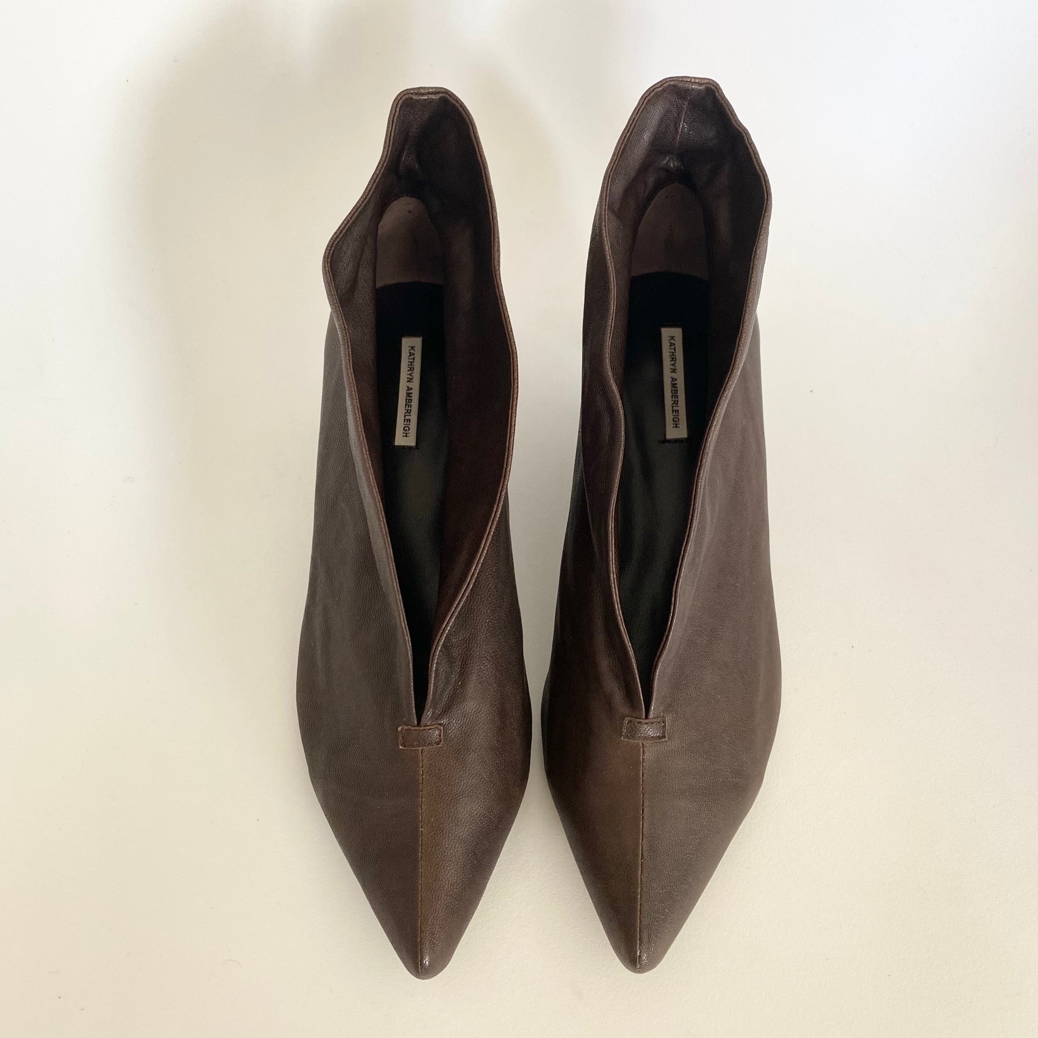 3155 leather booties ; coffee