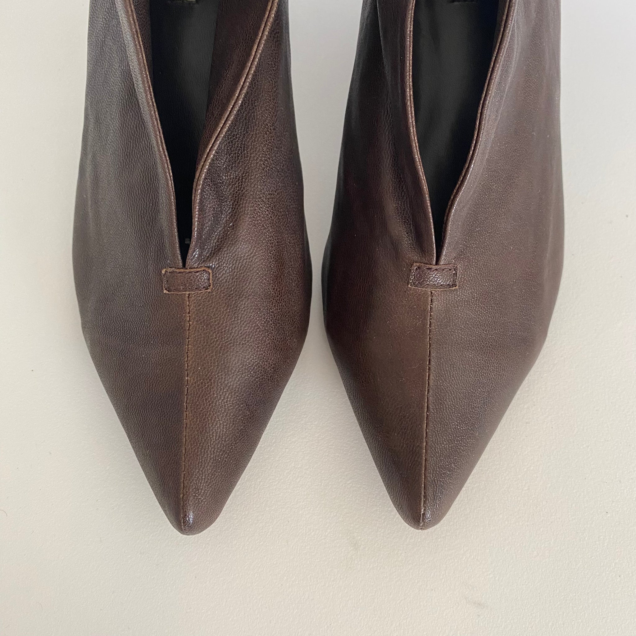 3155 leather booties ; coffee
