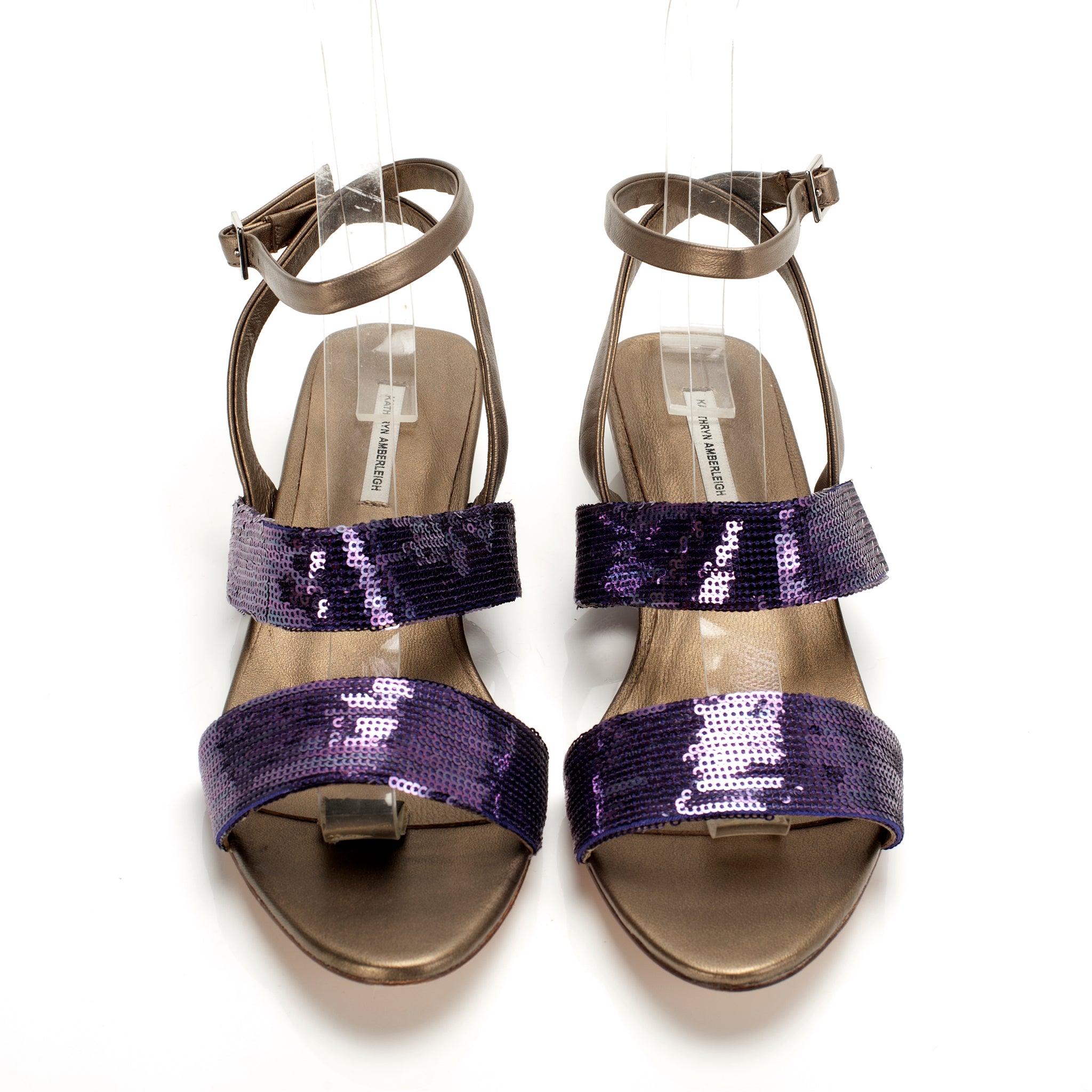 J086 sequin and leather sandals; purple and bronze