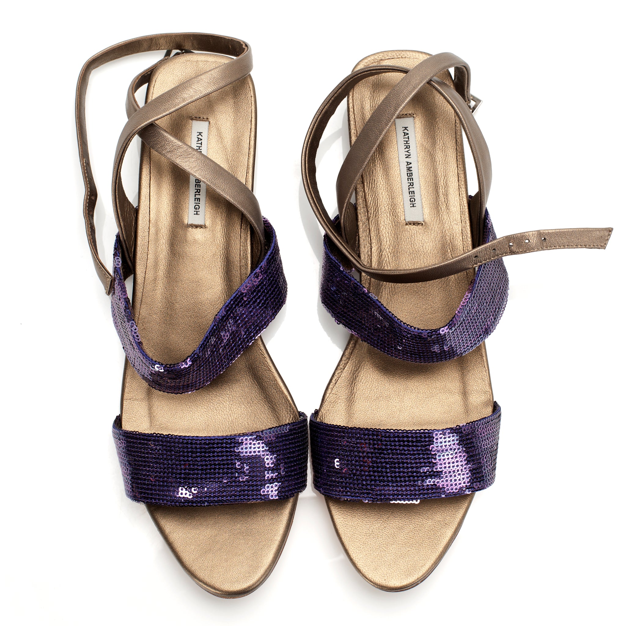 J086 sequin and leather sandals; purple and bronze