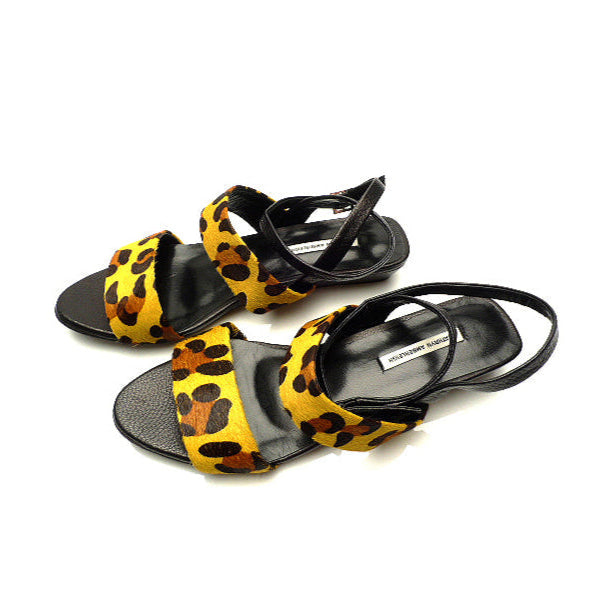 J086 calf-hair leather sandals; yellow leopard