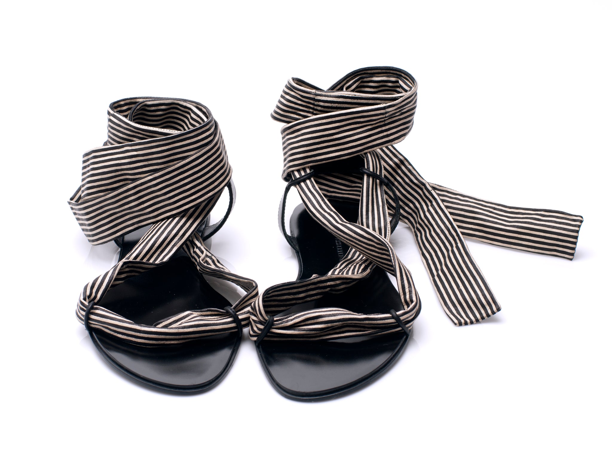 J115 leather sandals; black white stripes