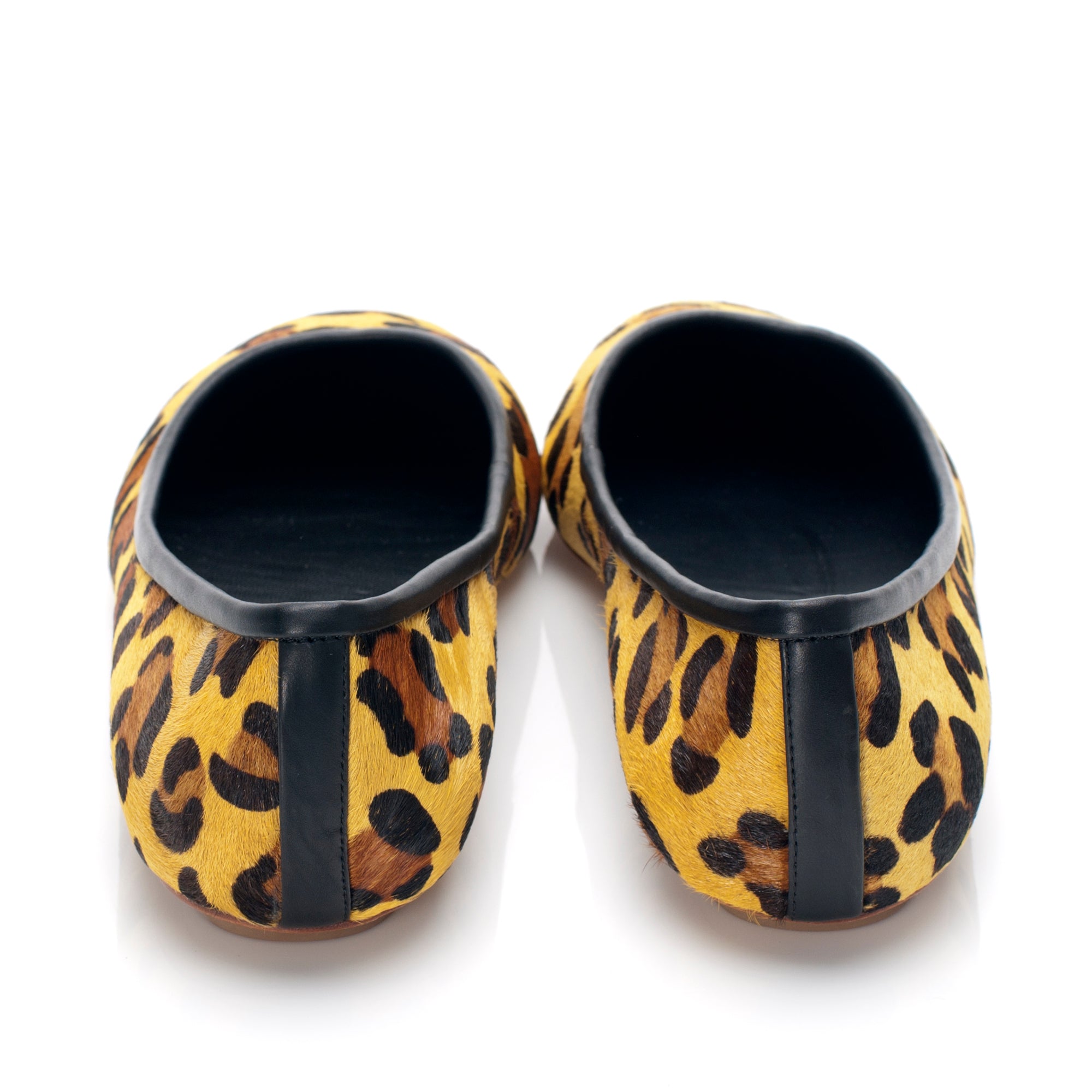 K347 calf-hair leather flats; yellow leopard