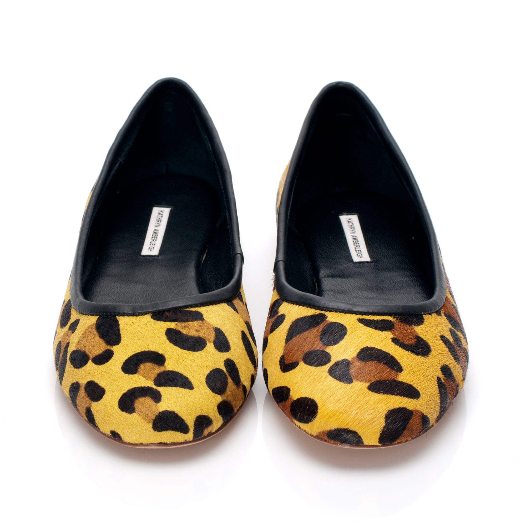 K347 calf-hair leather flats; yellow leopard