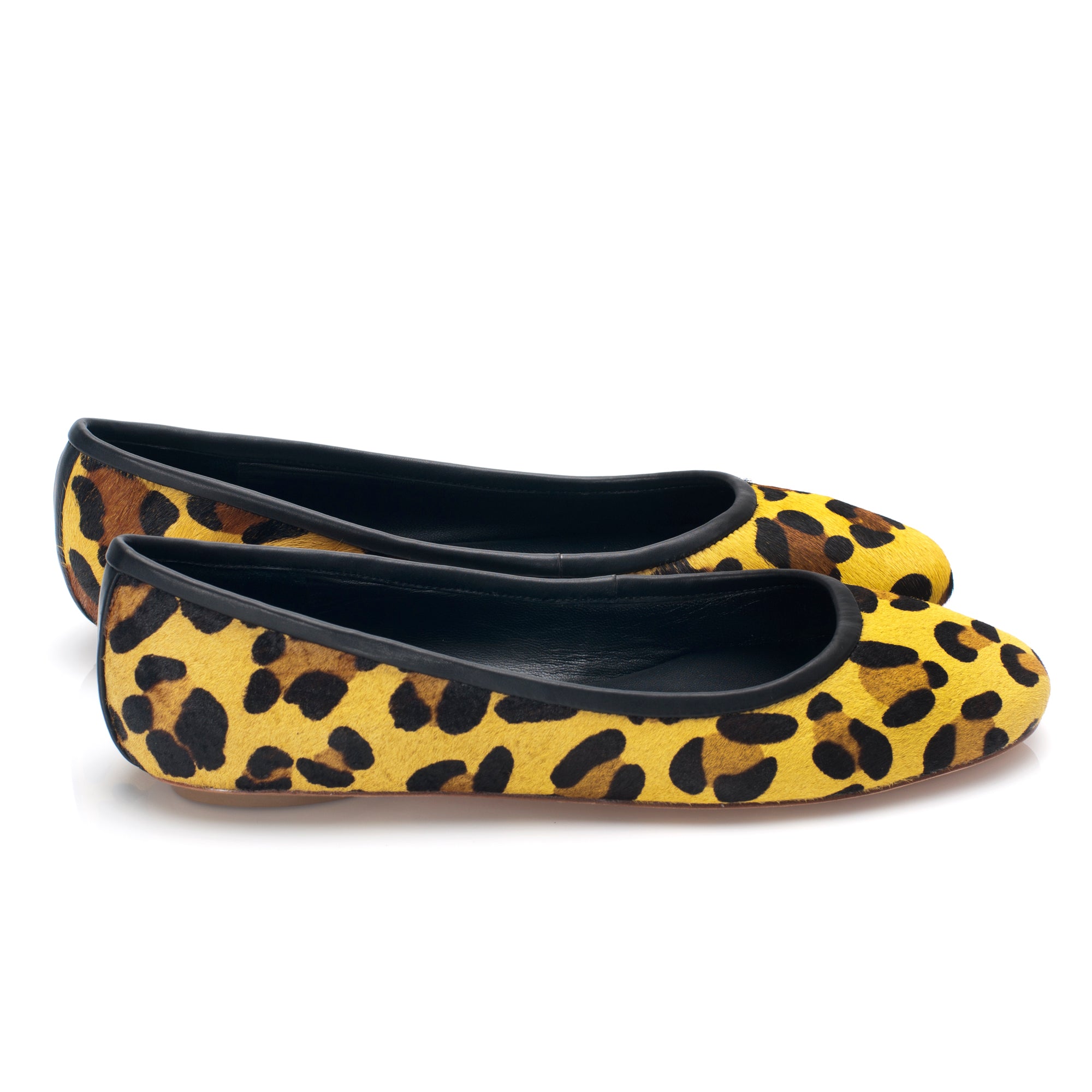 K347 calf-hair leather flats; yellow leopard