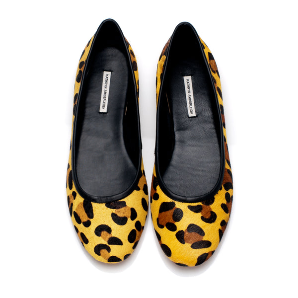 K347 calf-hair leather flats; yellow leopard