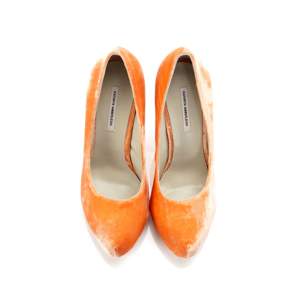 K400 silk velvet heels; orange