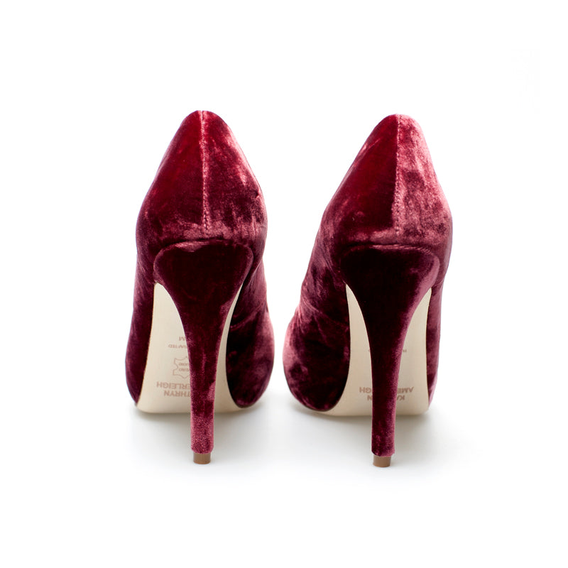 K400 silk velvet heels; burgundy
