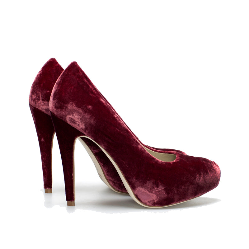 K400 silk velvet heels; burgundy