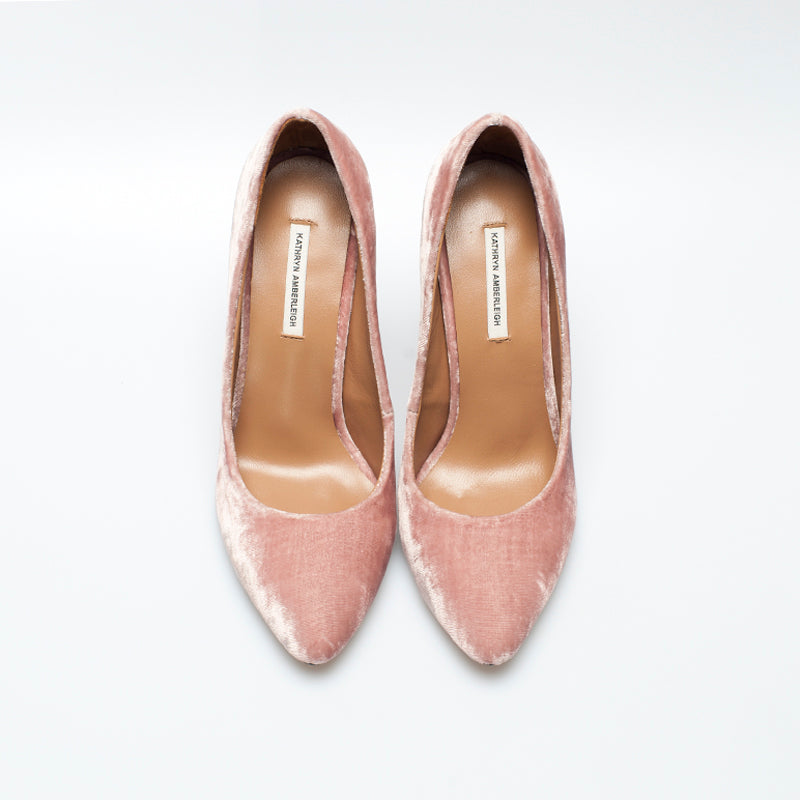 K403 silk velvet heels; pink nude