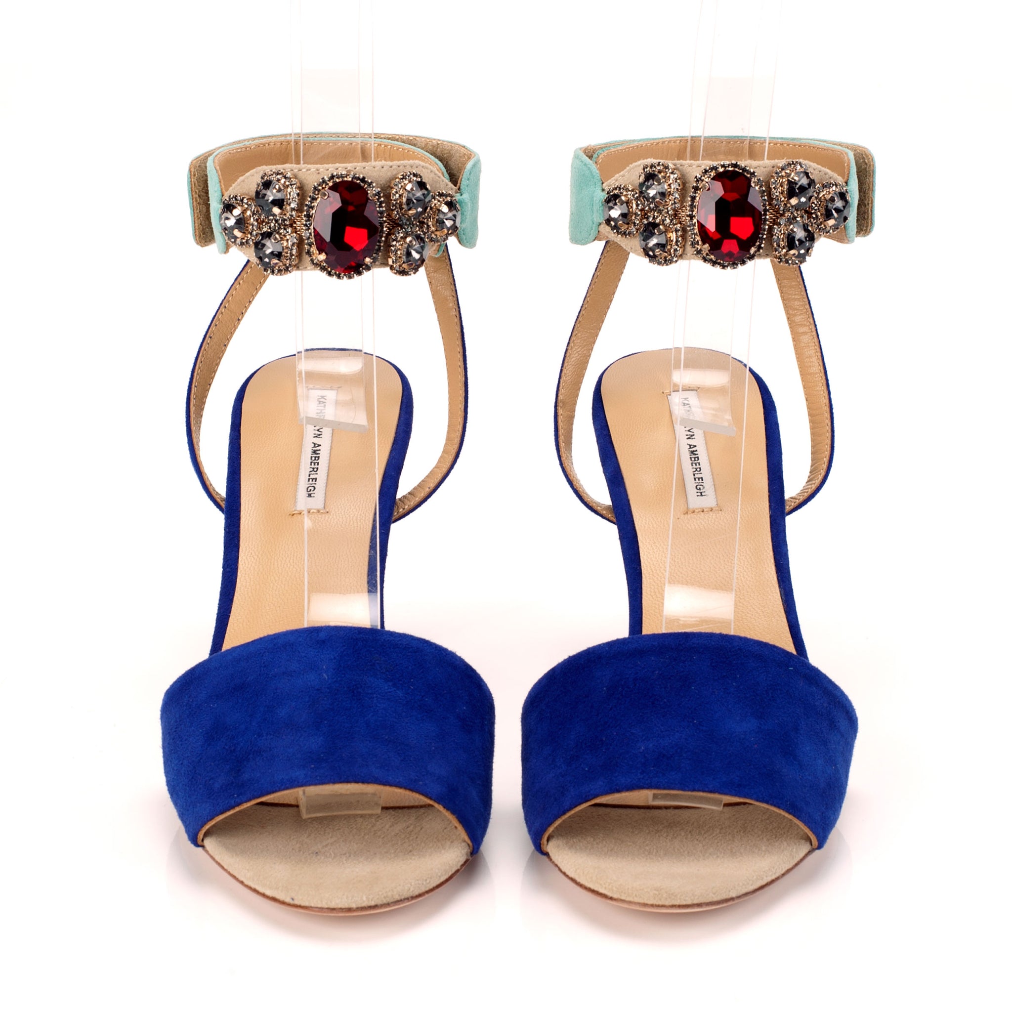 K653 suede heels; marine + mint