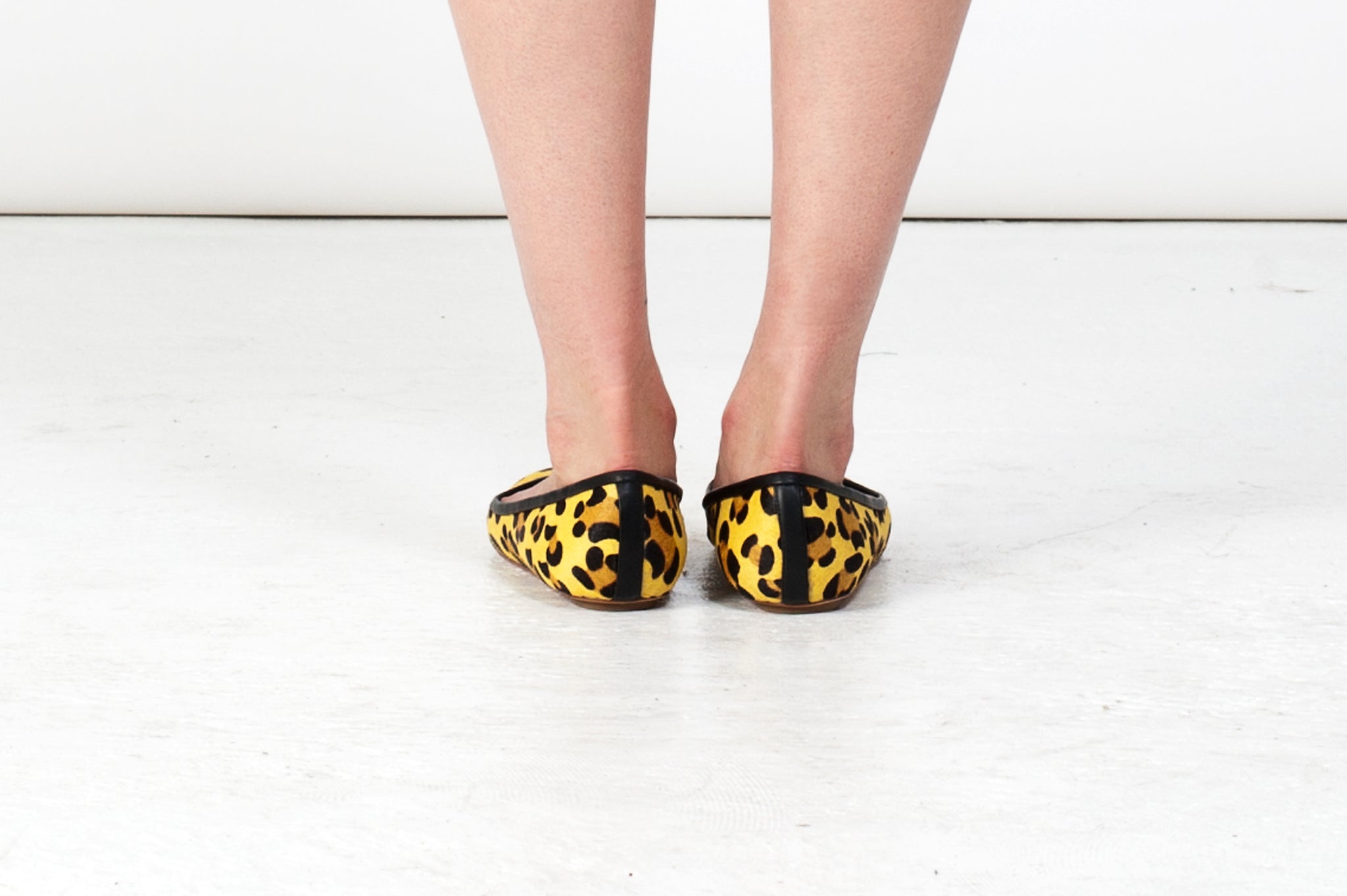 K347 calf-hair leather flats; yellow leopard