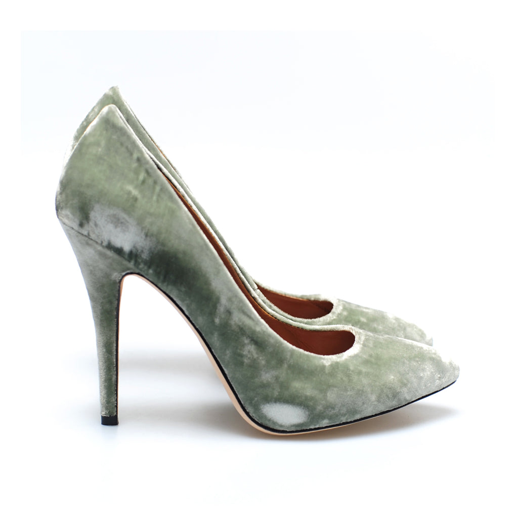 K403 silk velvet heels; sage