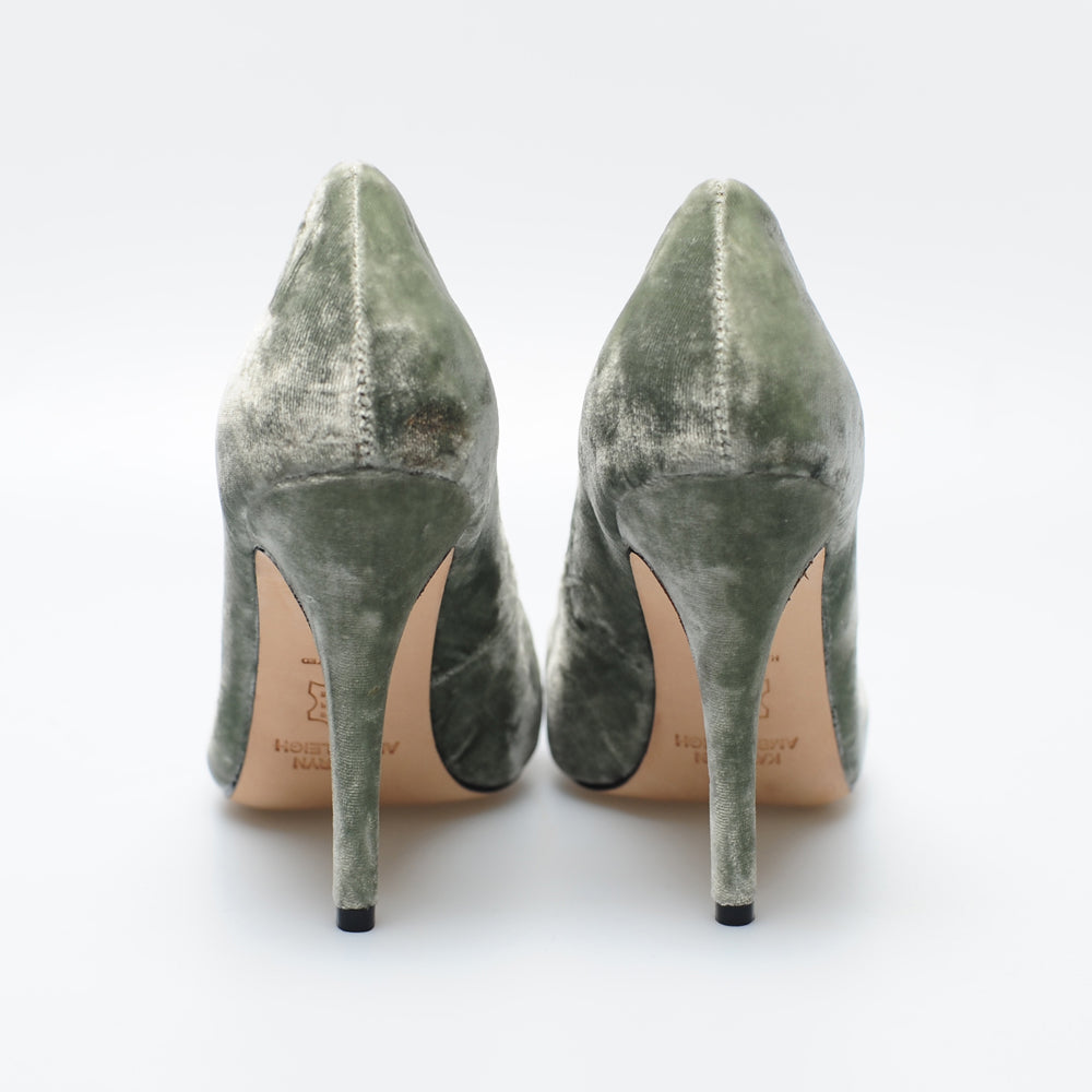 K403 silk velvet heels; sage